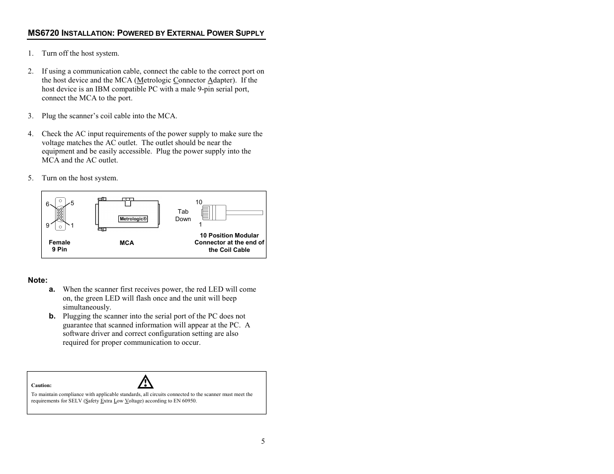 Ms6720 installation, Powered by external power supply | Metrologic Instruments MS6720 User Manual | Page 11 / 52