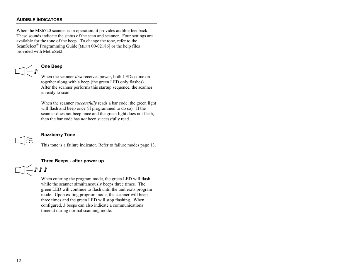 Audible indicators | Metrologic Instruments MS6720 User Manual | Page 18 / 52