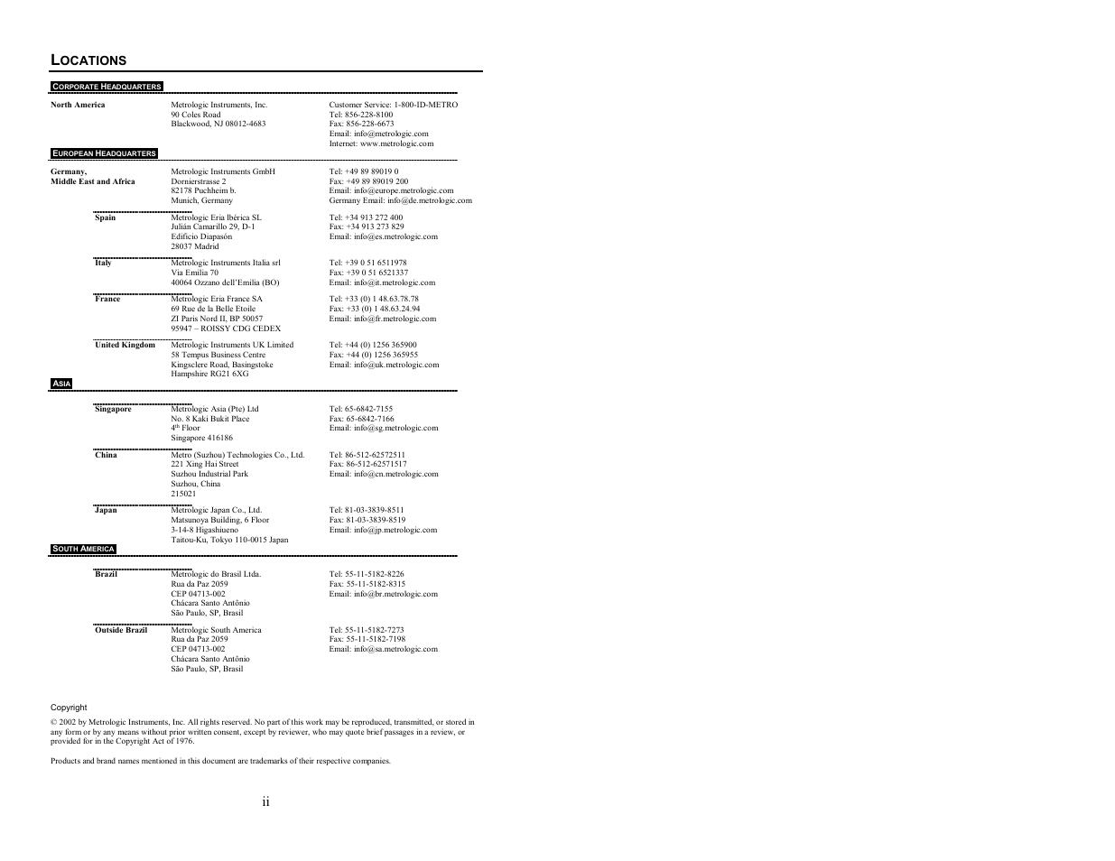 Locations | Metrologic Instruments MS6720 User Manual | Page 3 / 52