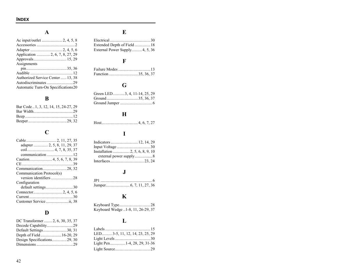 Index | Metrologic Instruments MS6720 User Manual | Page 48 / 52