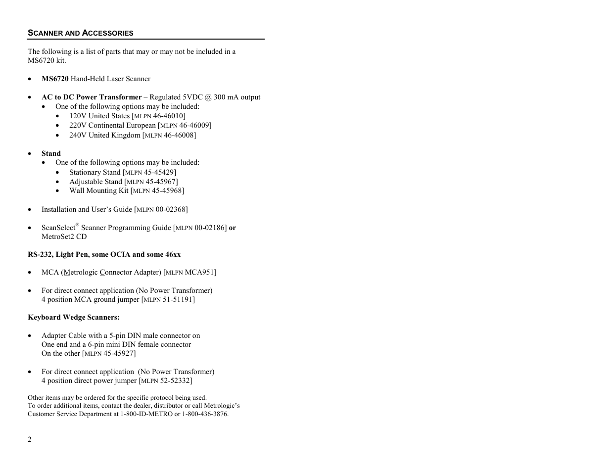 Scanner and accessories | Metrologic Instruments MS6720 User Manual | Page 8 / 52