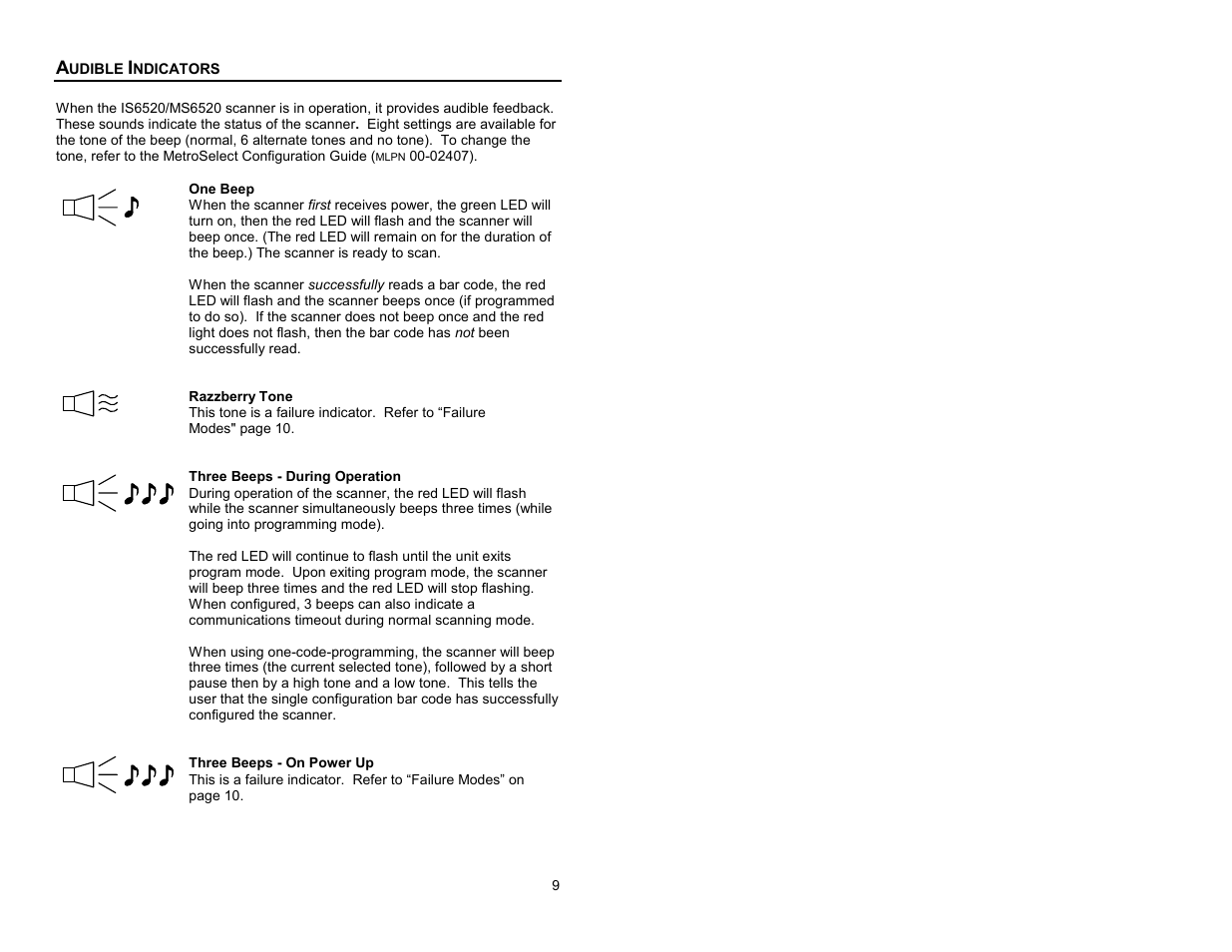 Audible indicators | Metrologic Instruments Cubit MS6520 Series User Manual | Page 15 / 44