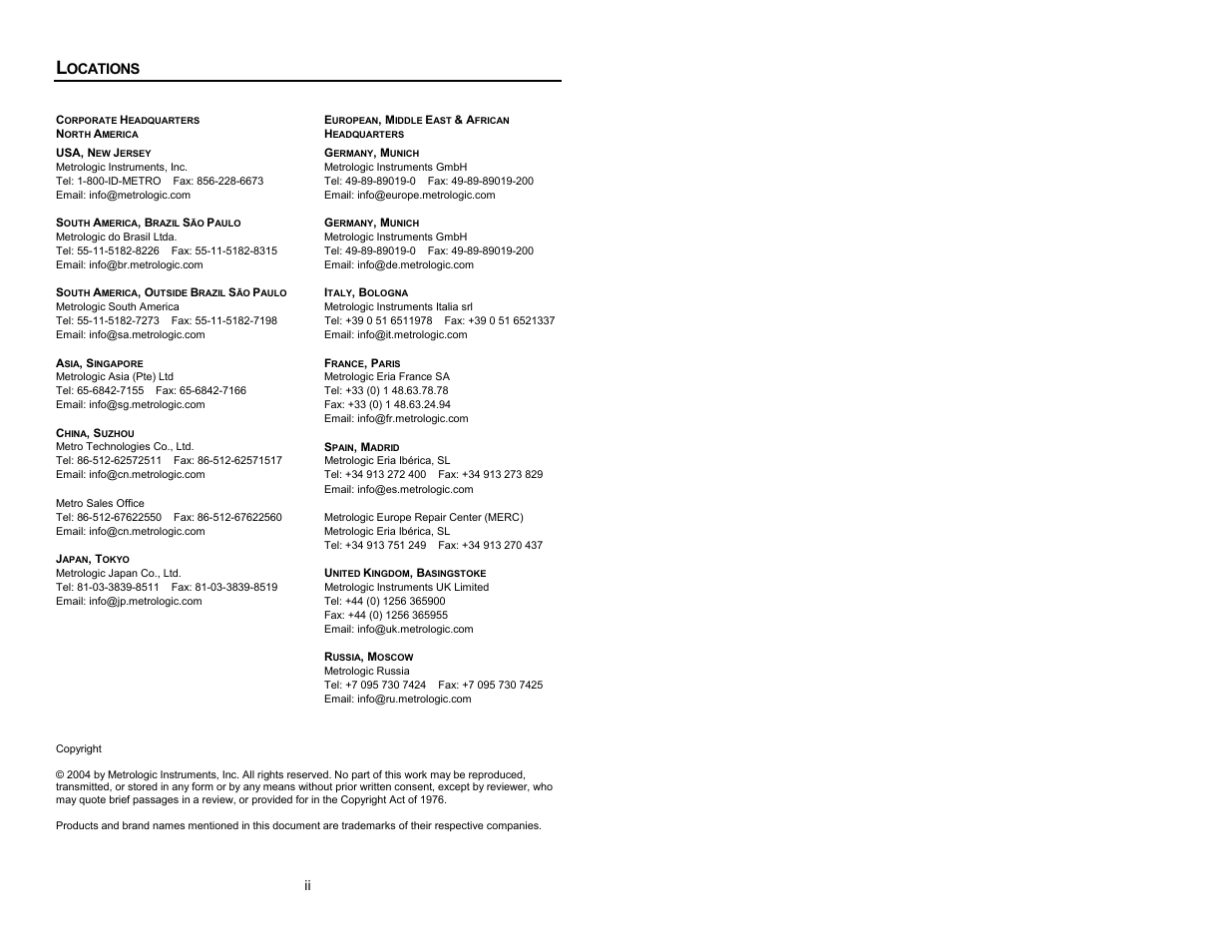 Locations | Metrologic Instruments Cubit MS6520 Series User Manual | Page 3 / 44
