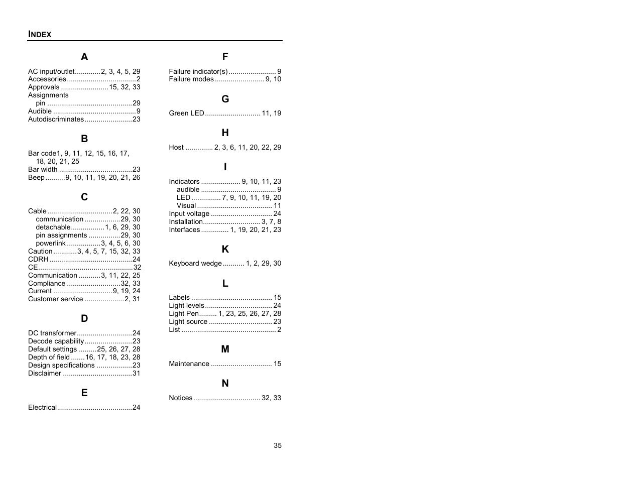 Index | Metrologic Instruments Cubit MS6520 Series User Manual | Page 41 / 44