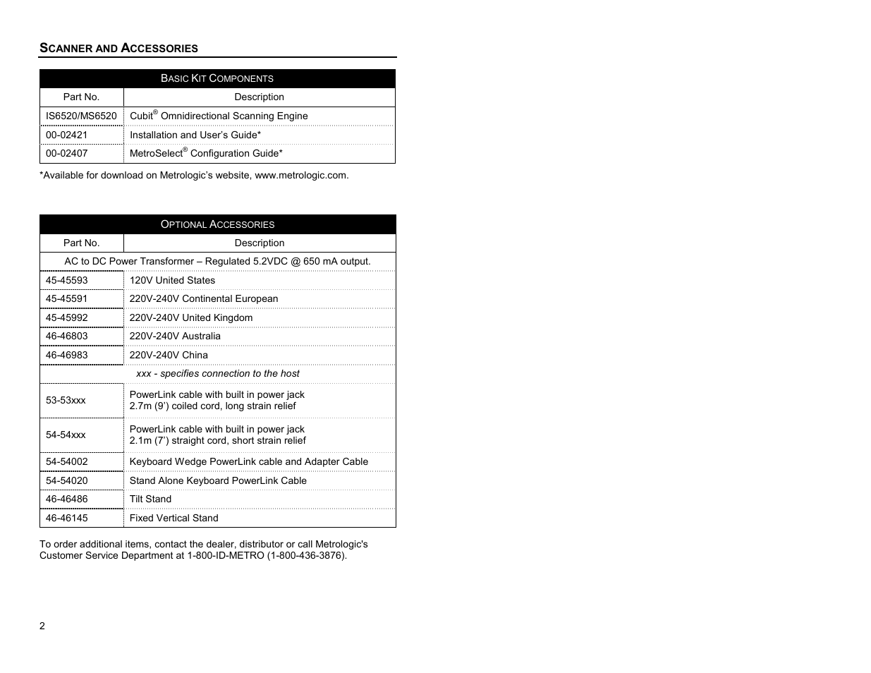 Scanner and accessories | Metrologic Instruments Cubit MS6520 Series User Manual | Page 8 / 44