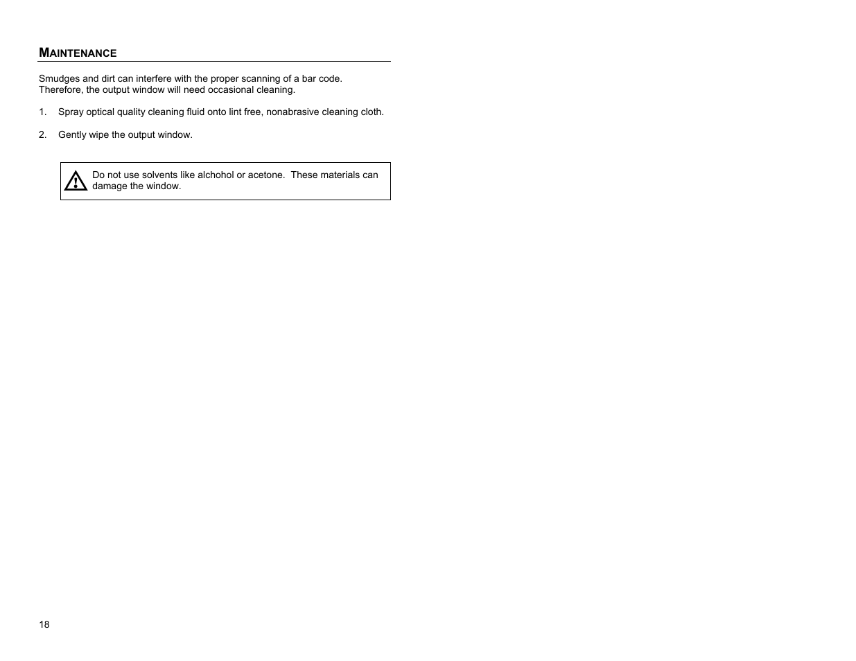 Maintenance | Metrologic Instruments IS8000 User Manual | Page 22 / 40
