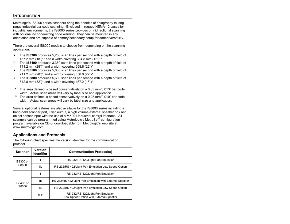 Introduction | Metrologic Instruments IS8000 User Manual | Page 5 / 40