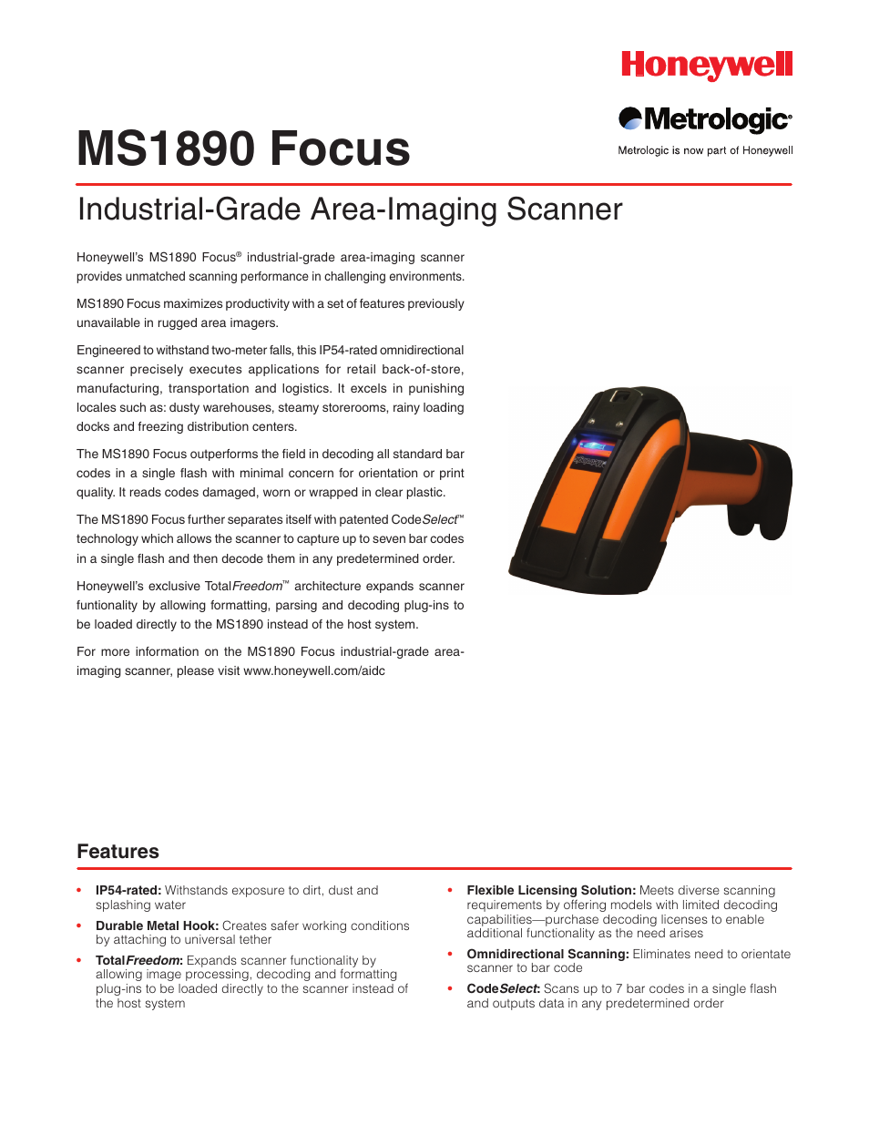 Metrologic Instruments MS1890 Focus User Manual | 2 pages