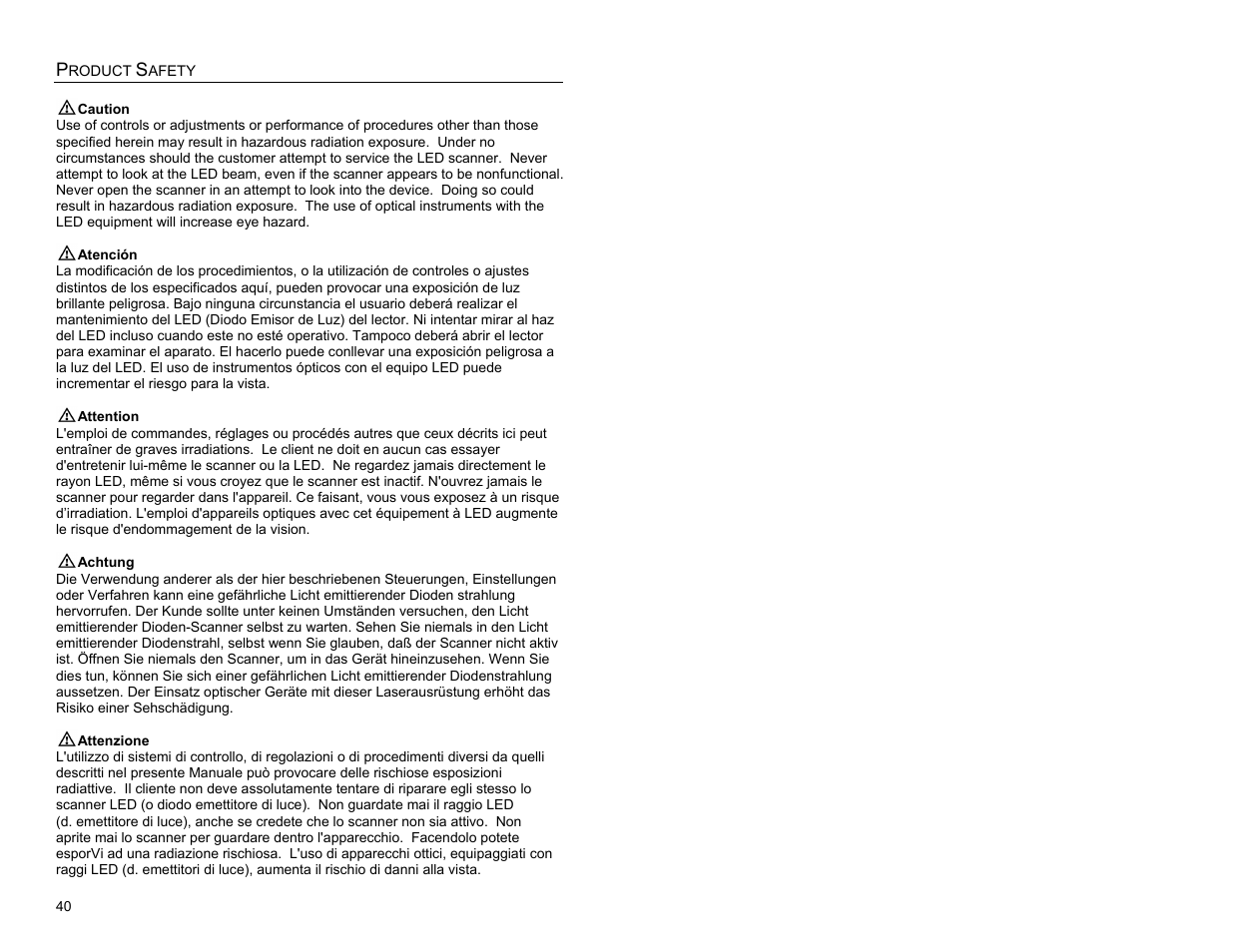 Cautions | Metrologic Instruments MS1690 User Manual | Page 44 / 52