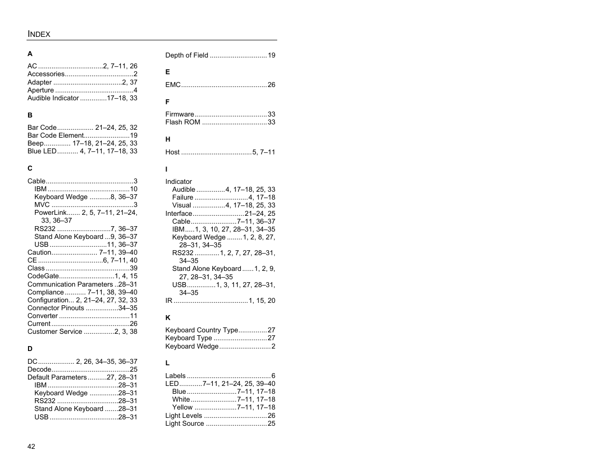 Index | Metrologic Instruments MS1690 User Manual | Page 46 / 52
