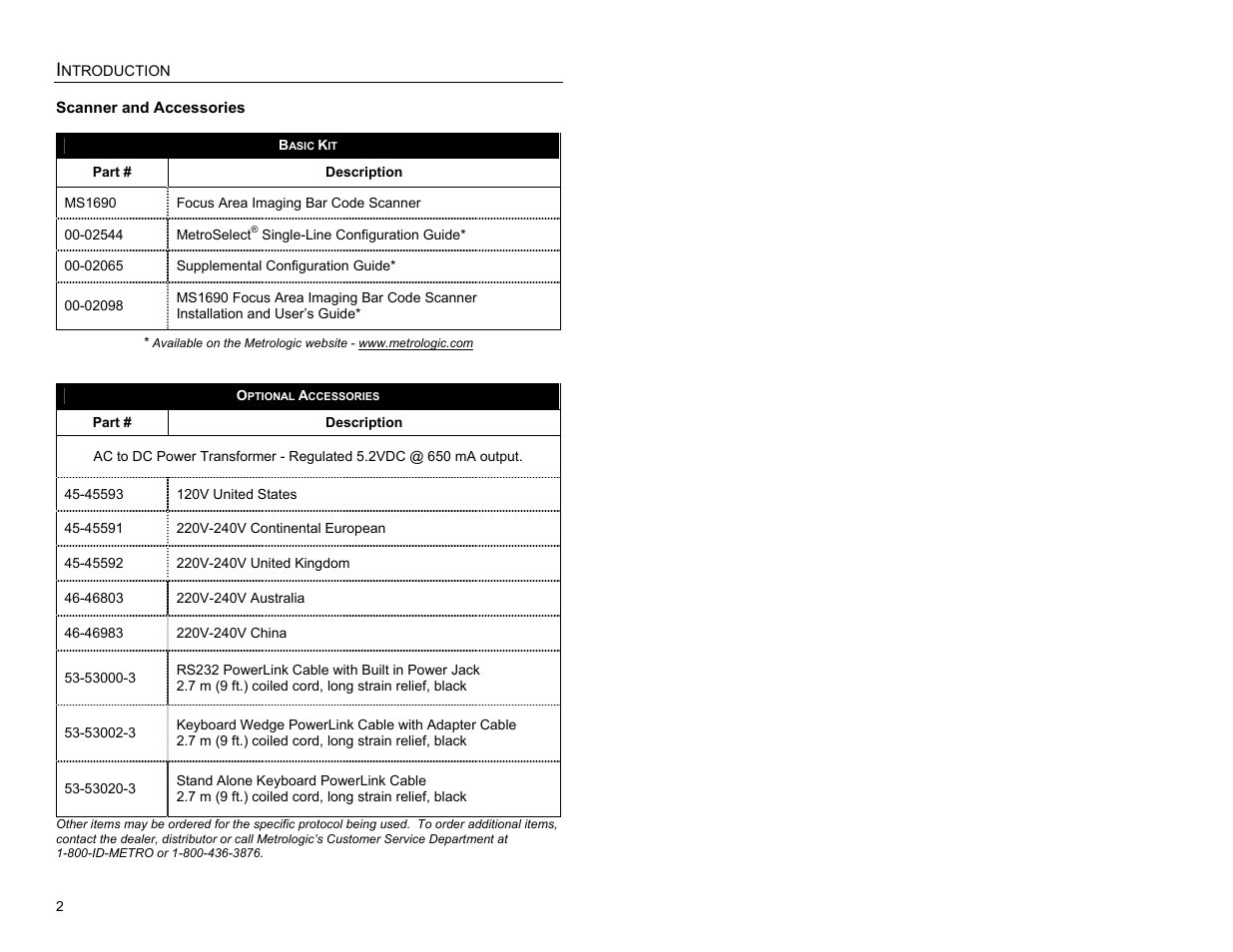 Scanner and accessories | Metrologic Instruments MS1690 User Manual | Page 6 / 52