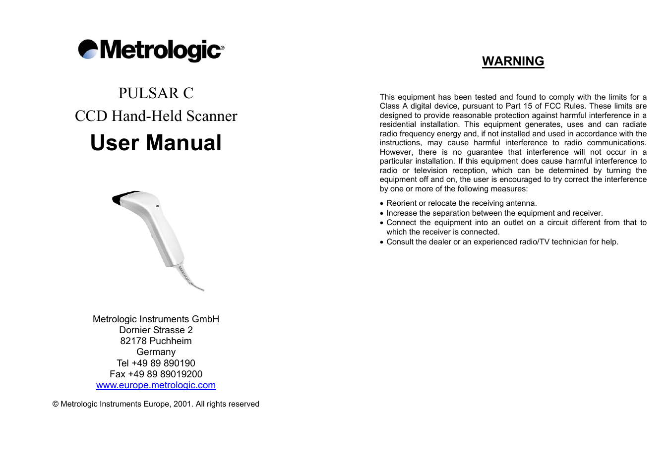 Metrologic Instruments Hand-Held Scanner User Manual | 13 pages