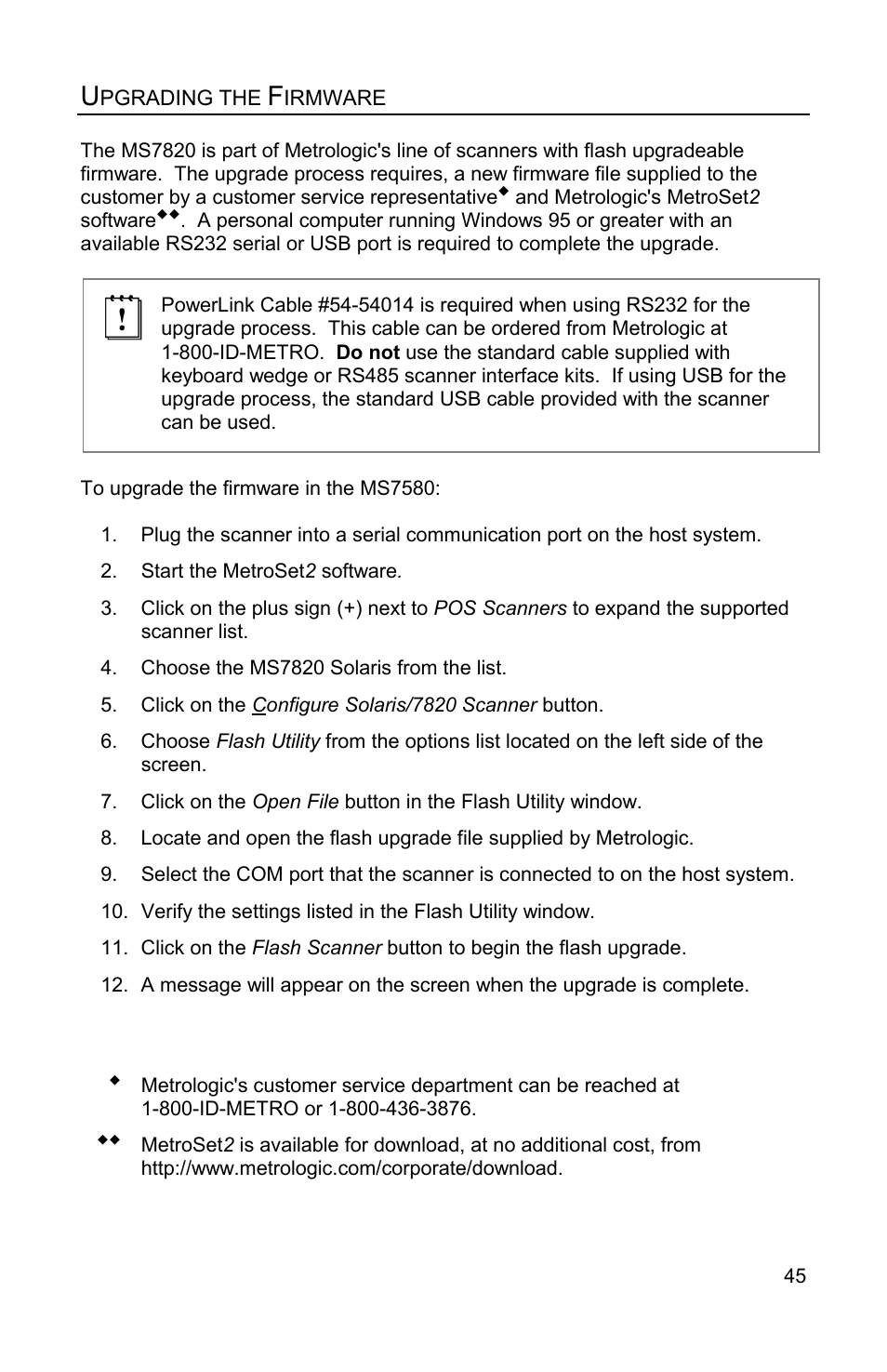 Upgrading the firmware | Metrologic Instruments Solaris MS7820 User Manual | Page 49 / 64