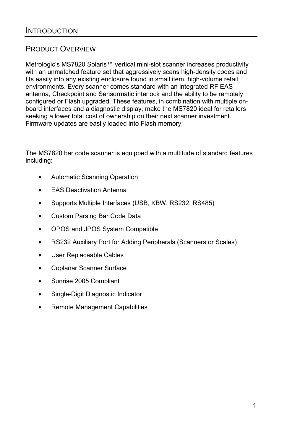 Introduction, Product overview | Metrologic Instruments Solaris MS7820 User Manual | Page 5 / 64