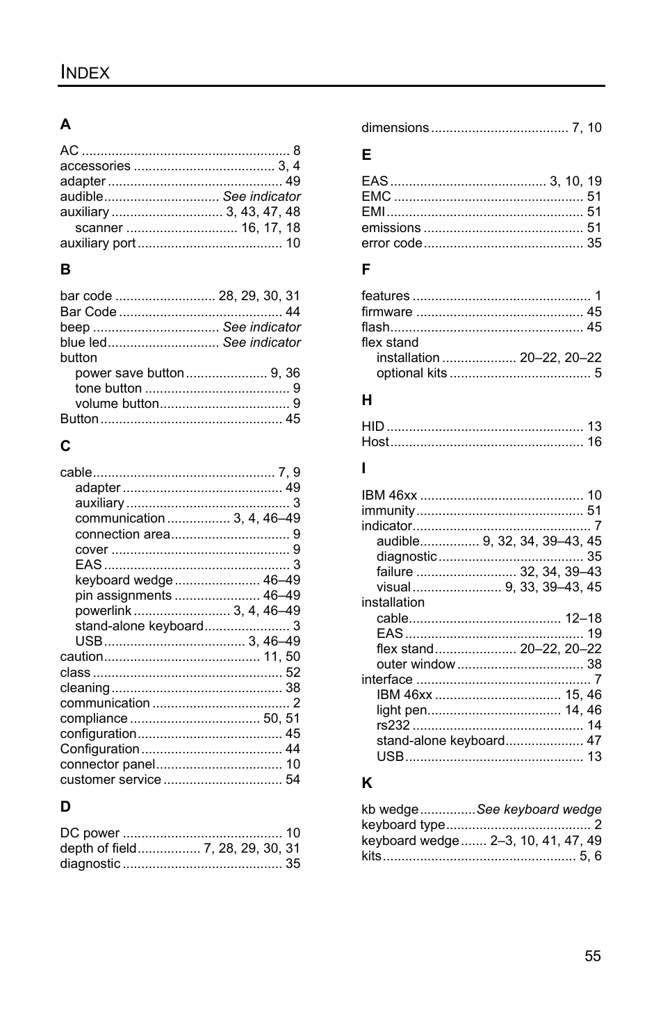 Index | Metrologic Instruments Solaris MS7820 User Manual | Page 59 / 64