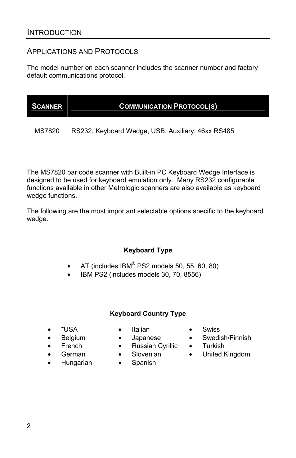 Applications and protocols | Metrologic Instruments Solaris MS7820 User Manual | Page 6 / 64