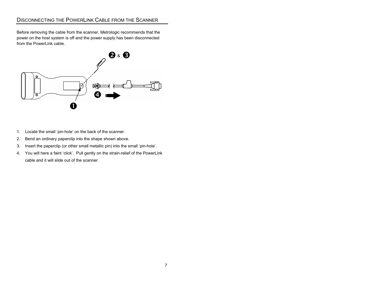 Disconnecting the powerlink cable from the scanner, O p q n | Metrologic Instruments MS6200 User Manual | Page 11 / 40