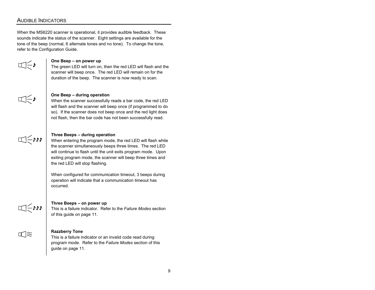 Audible indicators | Metrologic Instruments MS6200 User Manual | Page 13 / 40