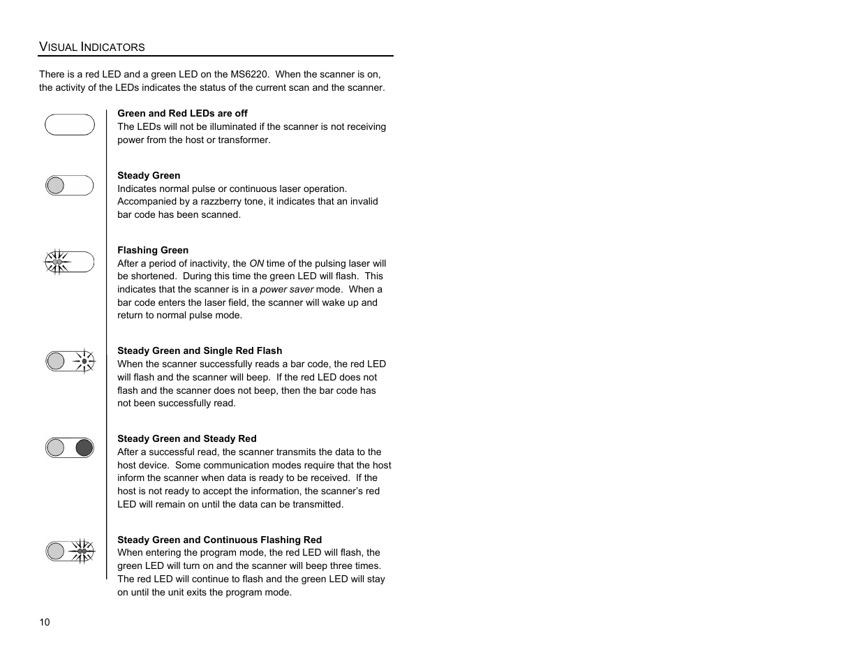 Visual indicators | Metrologic Instruments MS6200 User Manual | Page 14 / 40
