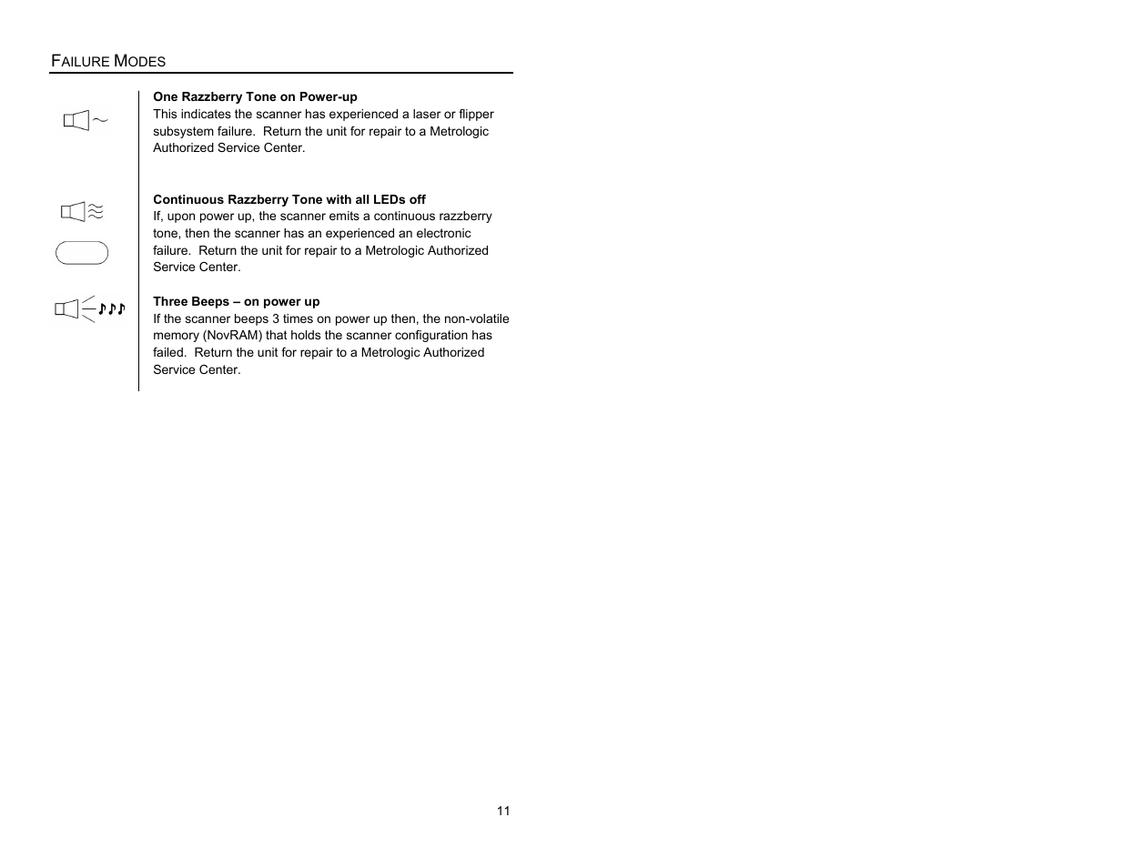 Failure modes | Metrologic Instruments MS6200 User Manual | Page 15 / 40