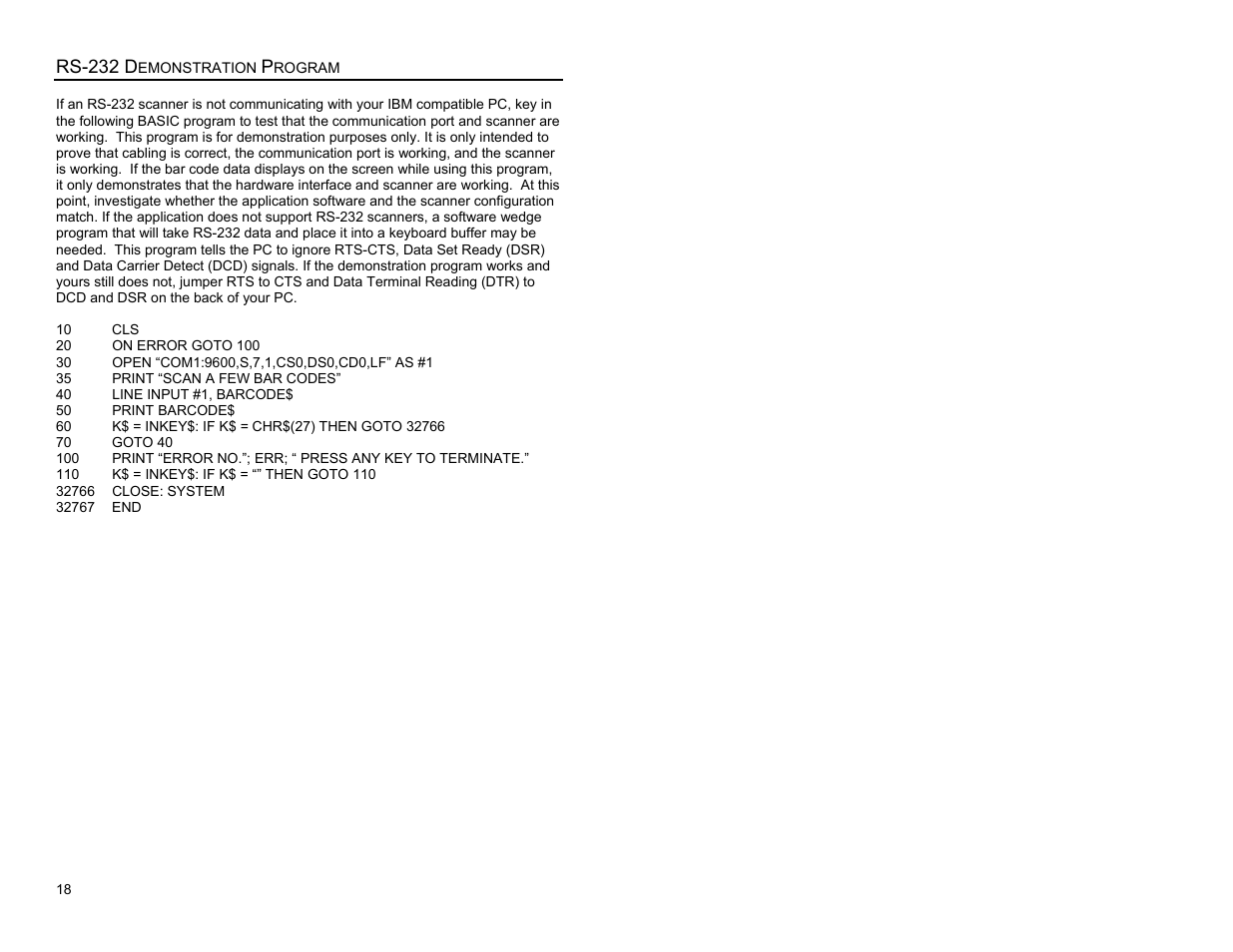 Rs-232 demonstration program, Rs-232 d | Metrologic Instruments MS6200 User Manual | Page 22 / 40