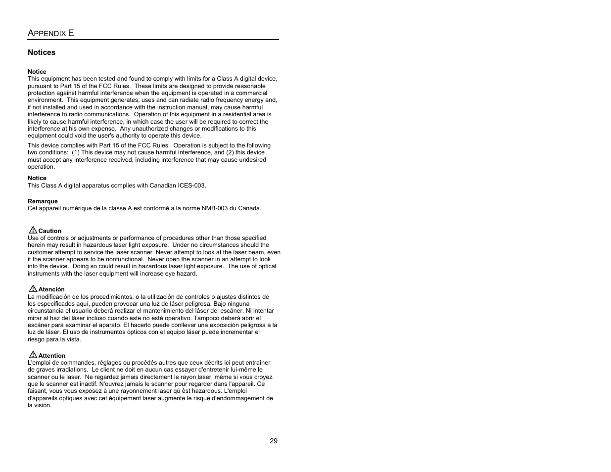 Appendix e, Notices | Metrologic Instruments MS6200 User Manual | Page 33 / 40