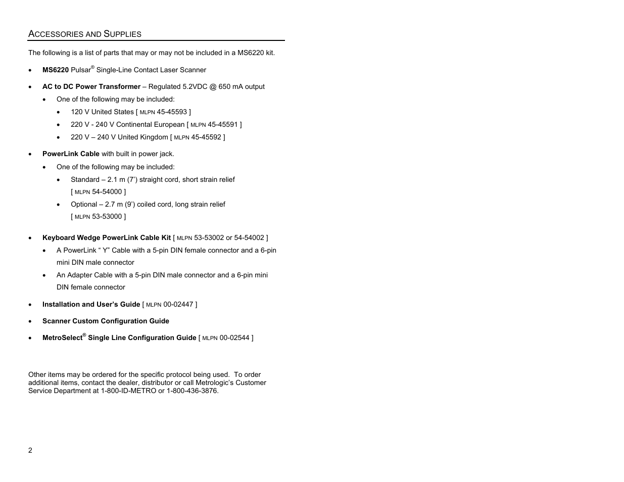 Accessories and supplies, Introduction | Metrologic Instruments MS6200 User Manual | Page 6 / 40