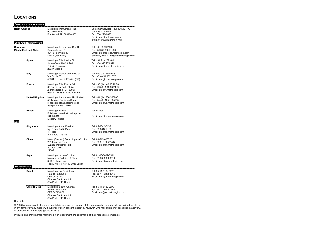 Locations, Ocations | Metrologic Instruments MS7120 User Manual | Page 3 / 52