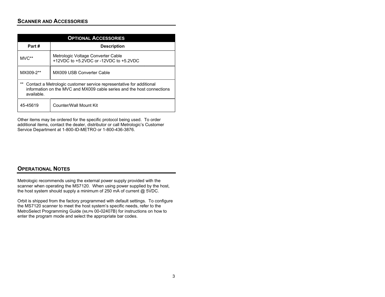 Operational notes | Metrologic Instruments MS7120 User Manual | Page 7 / 52