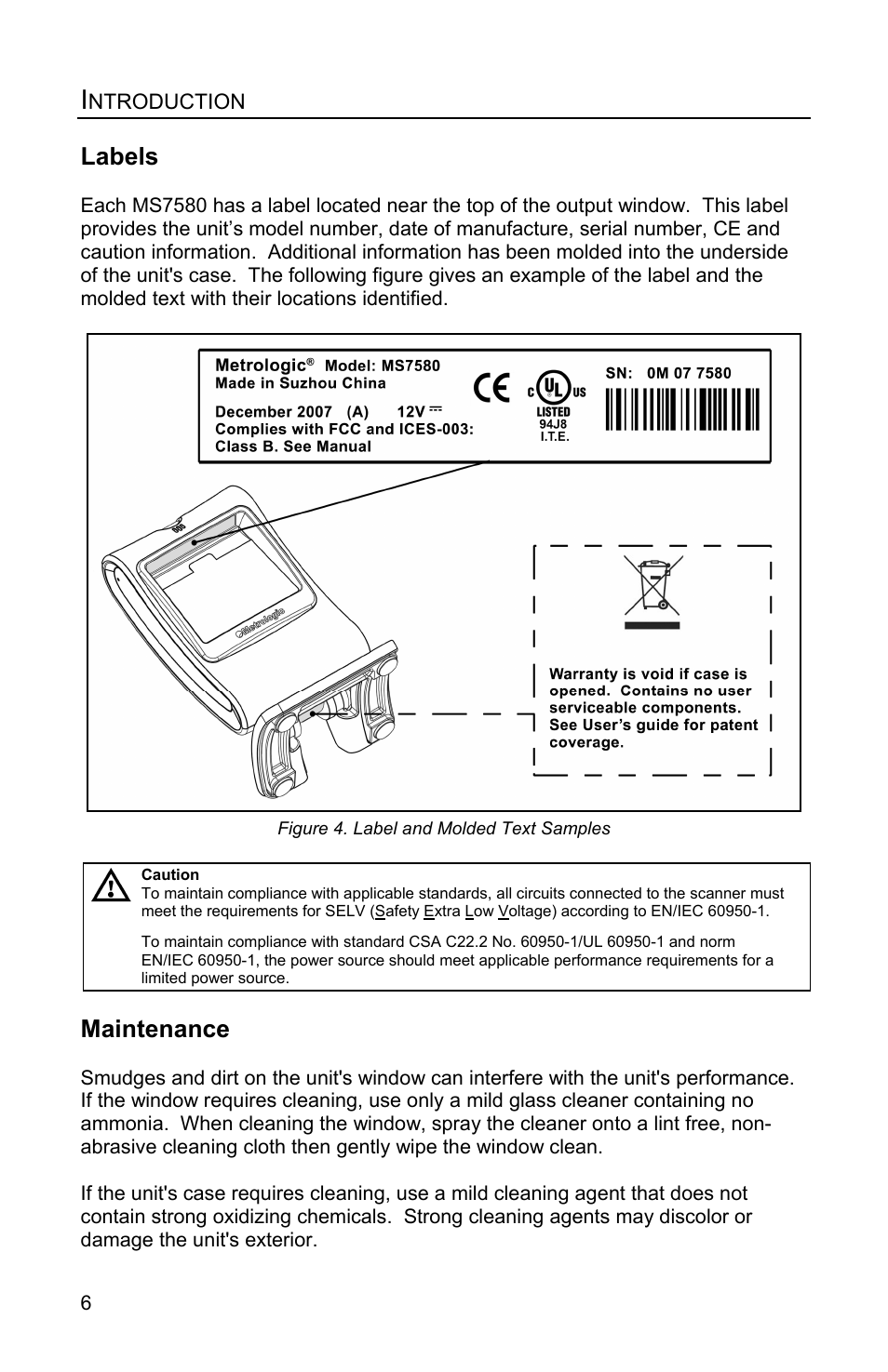 Labels, Maintenance | Metrologic Instruments Genesis MS7580 User Manual | Page 10 / 48