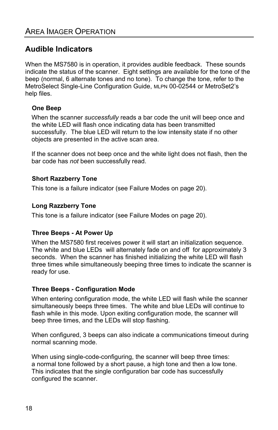 Audible indicators | Metrologic Instruments Genesis MS7580 User Manual | Page 22 / 48