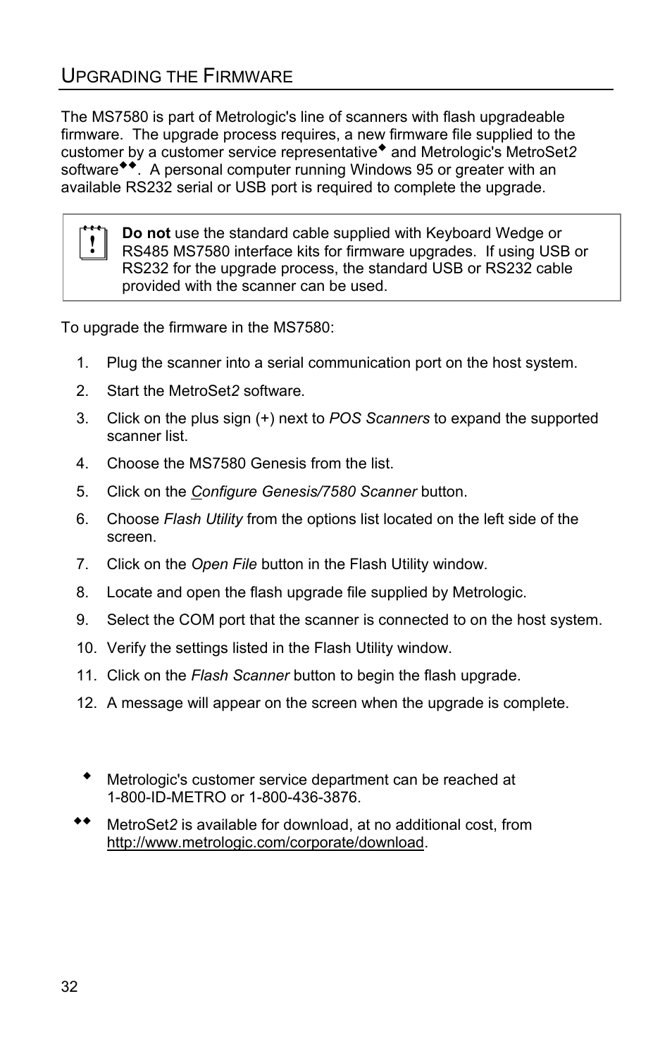 Upgrading the firmware | Metrologic Instruments Genesis MS7580 User Manual | Page 36 / 48