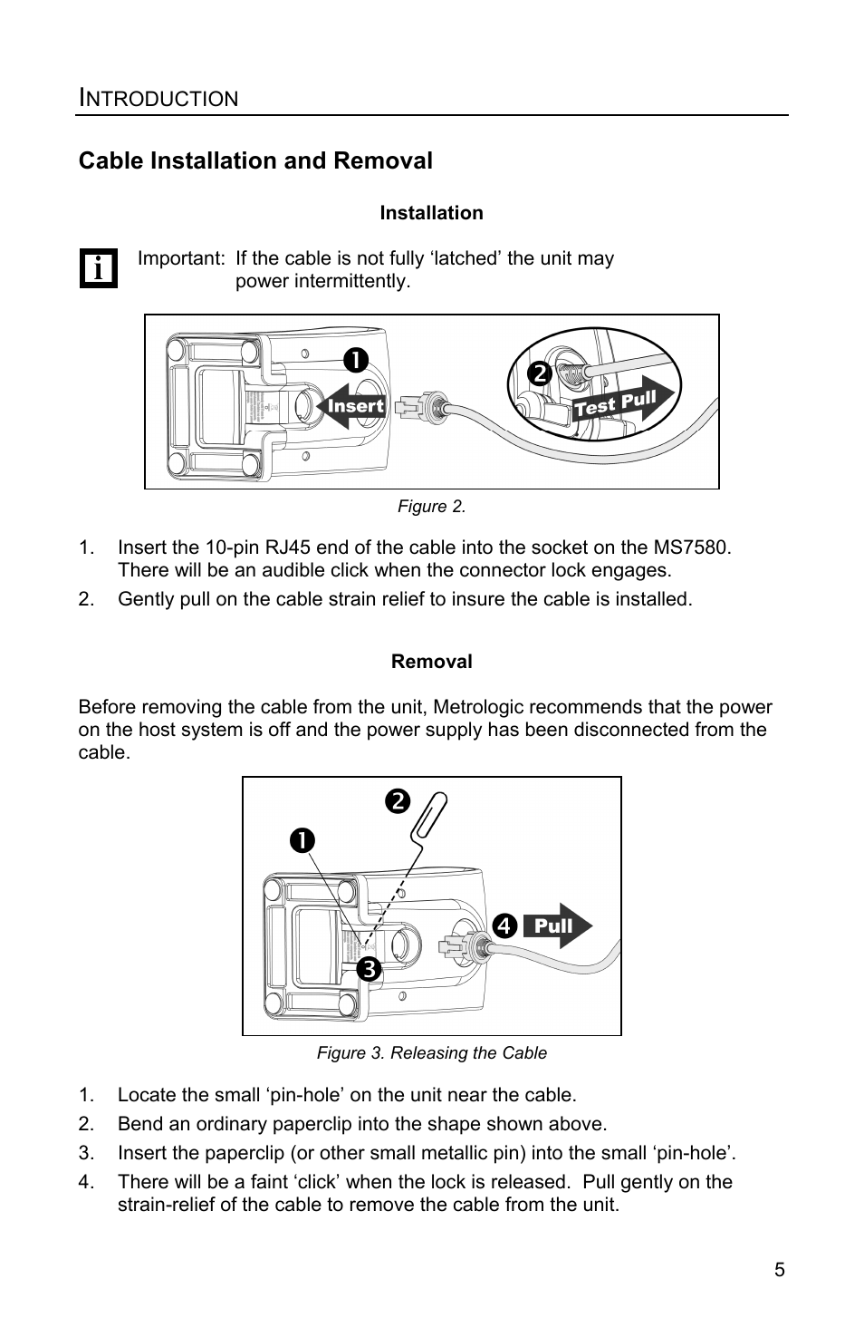 Cable installation and removal | Metrologic Instruments Genesis MS7580 User Manual | Page 9 / 48