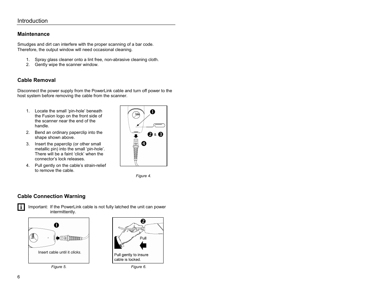 Maintenance, Cable removal, Cable connection warning | Introduction | Metrologic Instruments MS3780 User Manual | Page 10 / 52