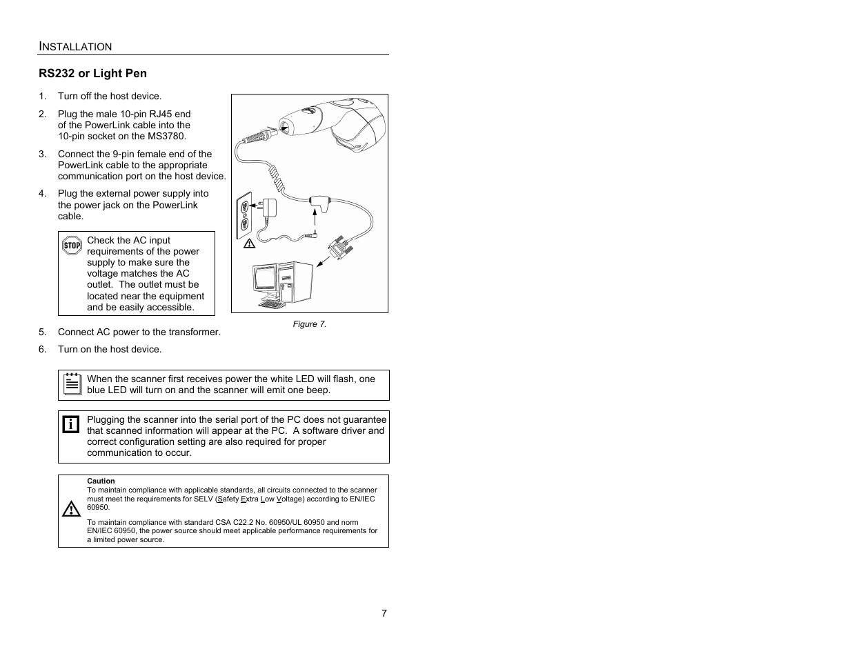 Installation, Rs232 or light pen | Metrologic Instruments MS3780 User Manual | Page 11 / 52