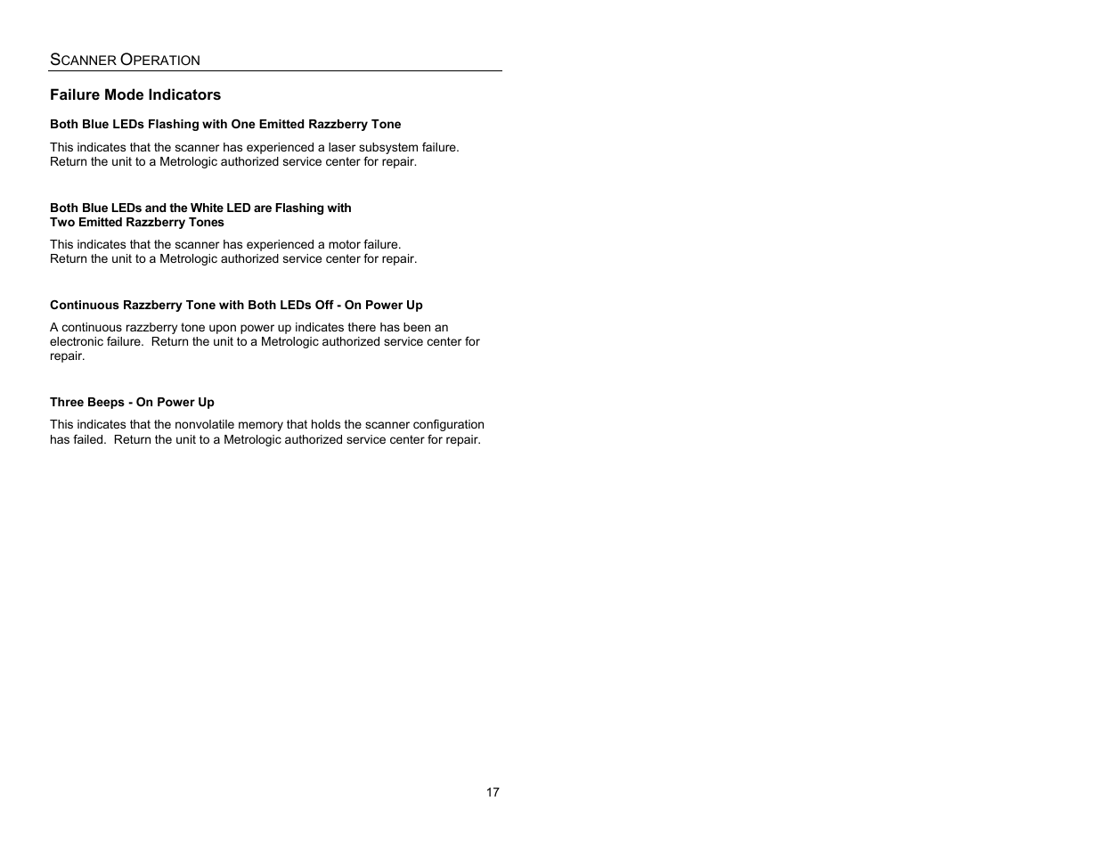 Failure | Metrologic Instruments MS3780 User Manual | Page 21 / 52