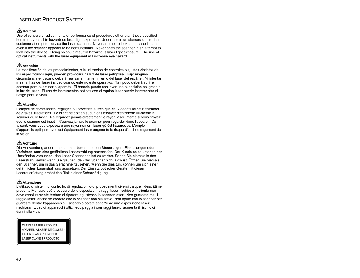 Laser and product safety | Metrologic Instruments MS3780 User Manual | Page 43 / 52