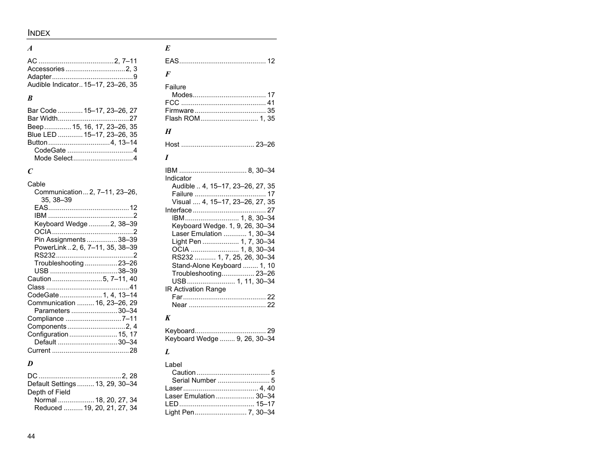 Index | Metrologic Instruments MS3780 User Manual | Page 48 / 52