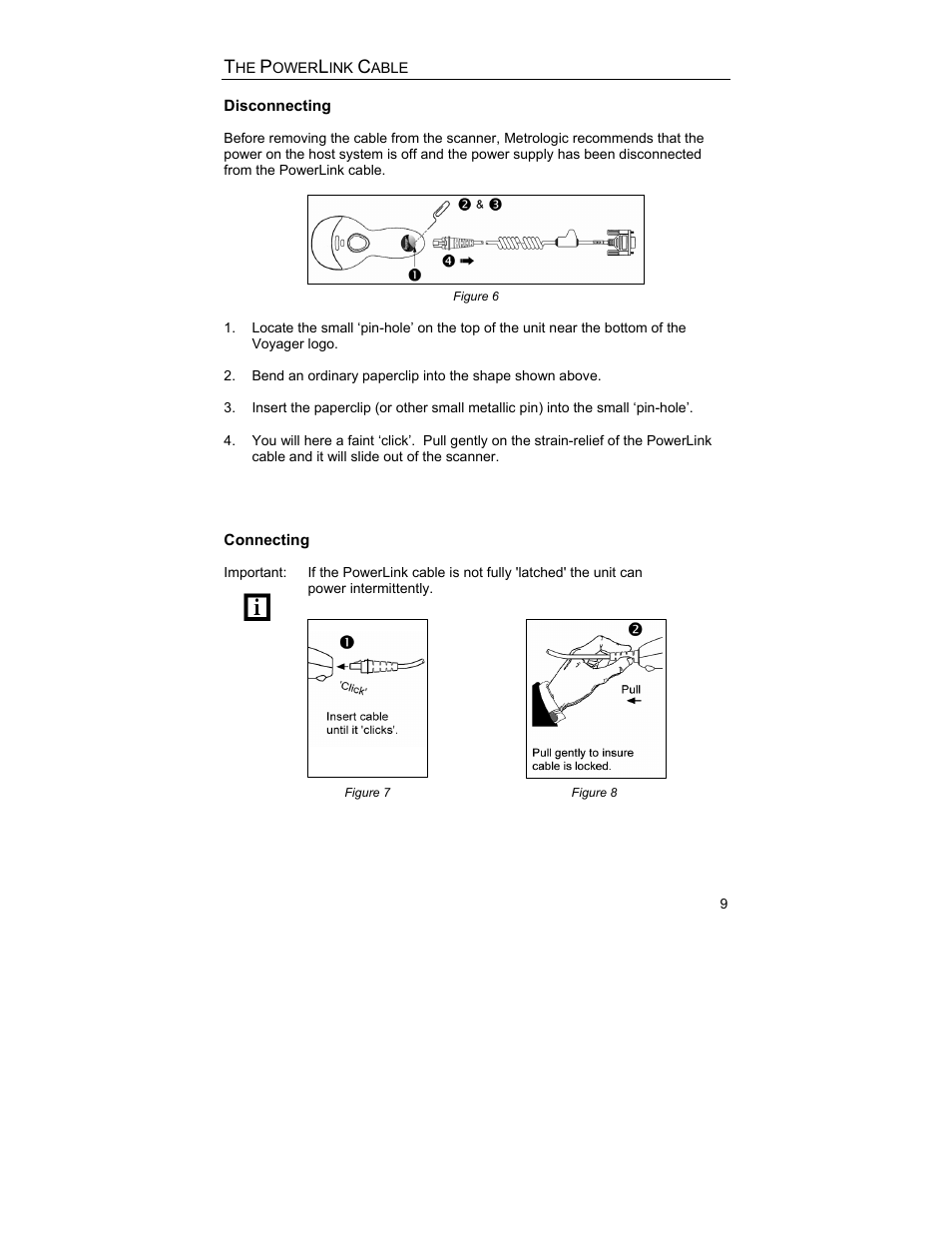 The powerlink cable, Disconnecting, Connecting | Metrologic Instruments MS9544 User Manual | Page 13 / 56