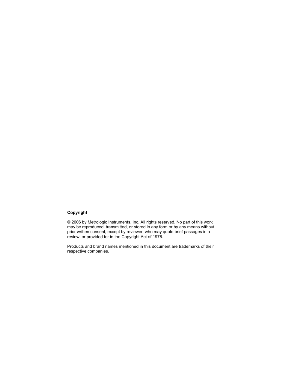 Copyright | Metrologic Instruments MS9544 User Manual | Page 2 / 56