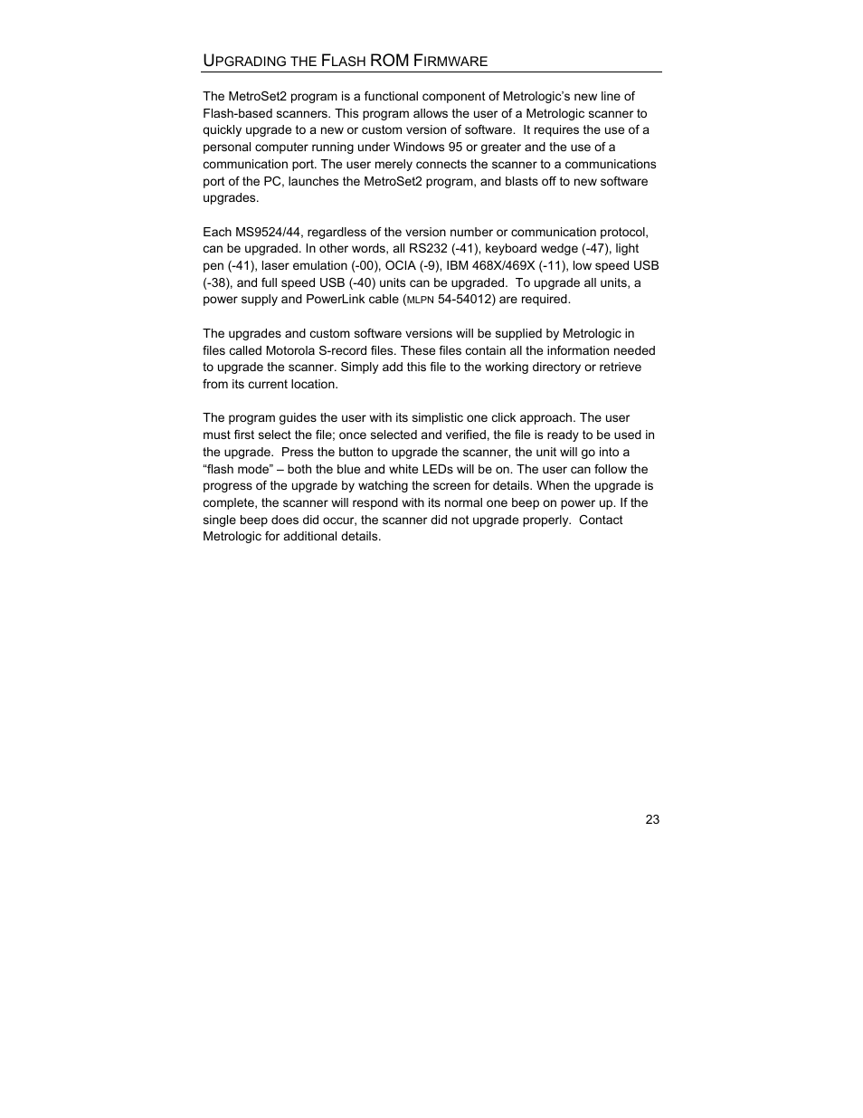 Upgrading the flash rom firmware | Metrologic Instruments MS9544 User Manual | Page 27 / 56