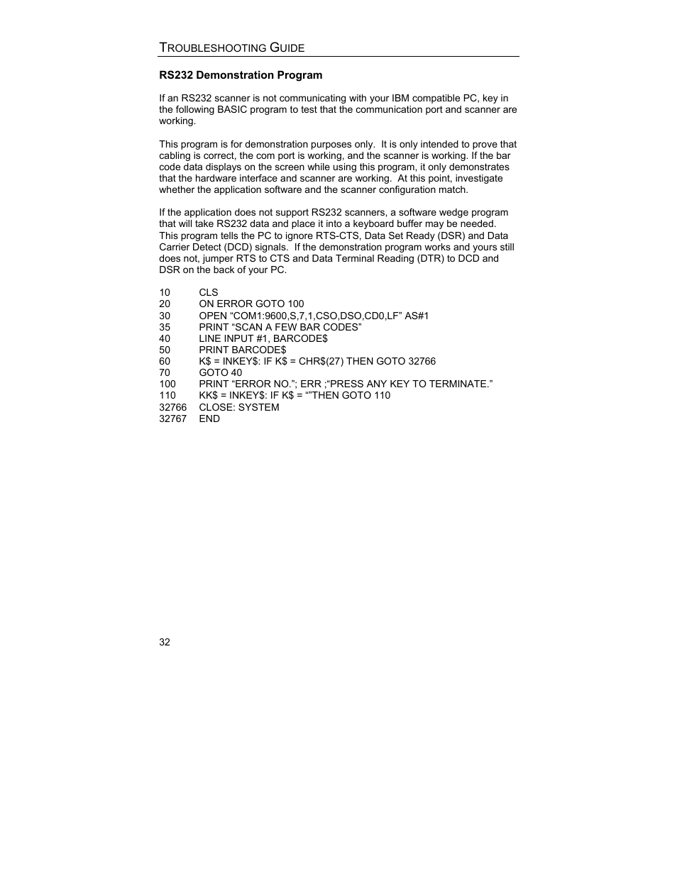 Rs232 demonstration program | Metrologic Instruments MS9544 User Manual | Page 36 / 56