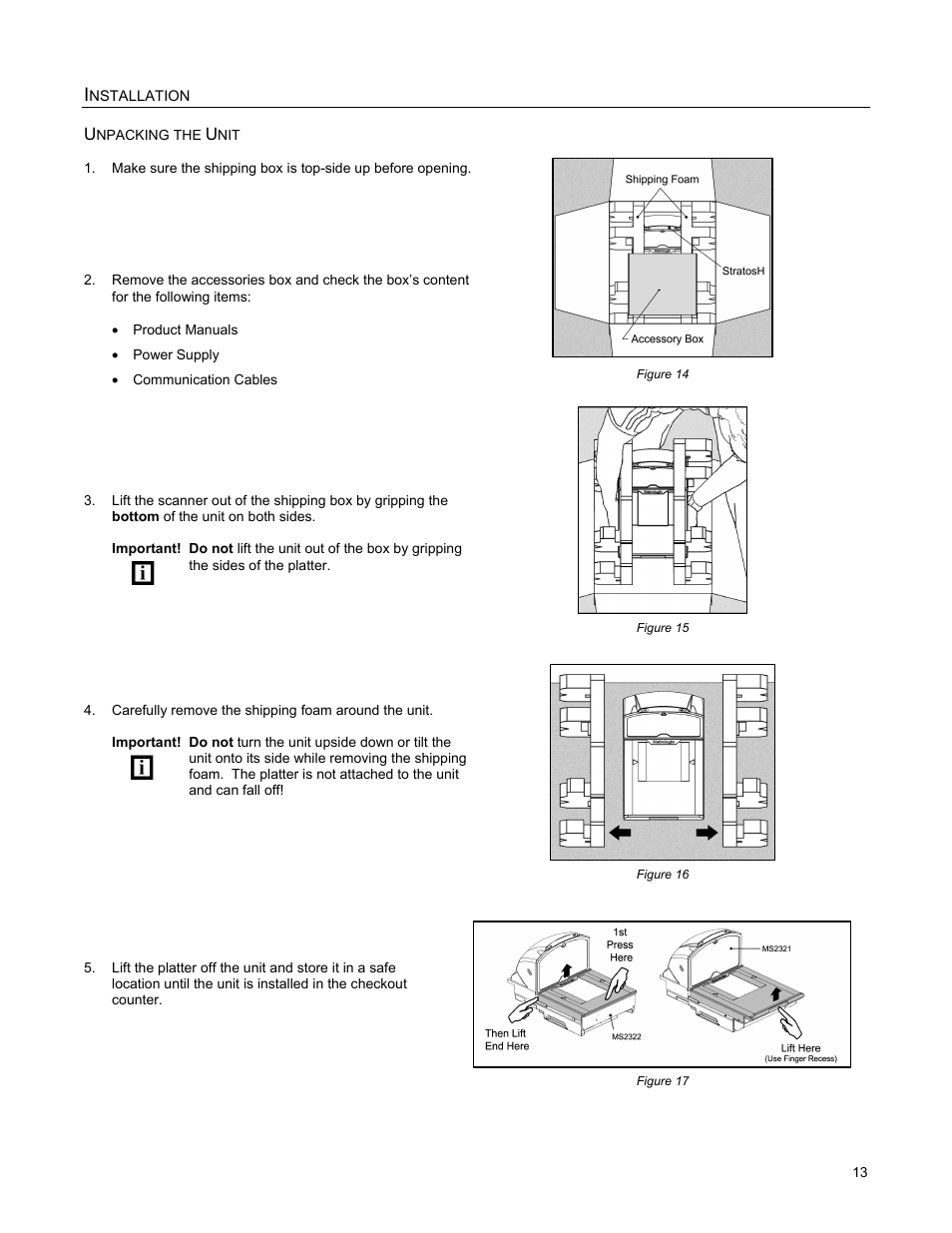 Unpacking the unit | Metrologic Instruments StratosH MS2321 User Manual | Page 17 / 68