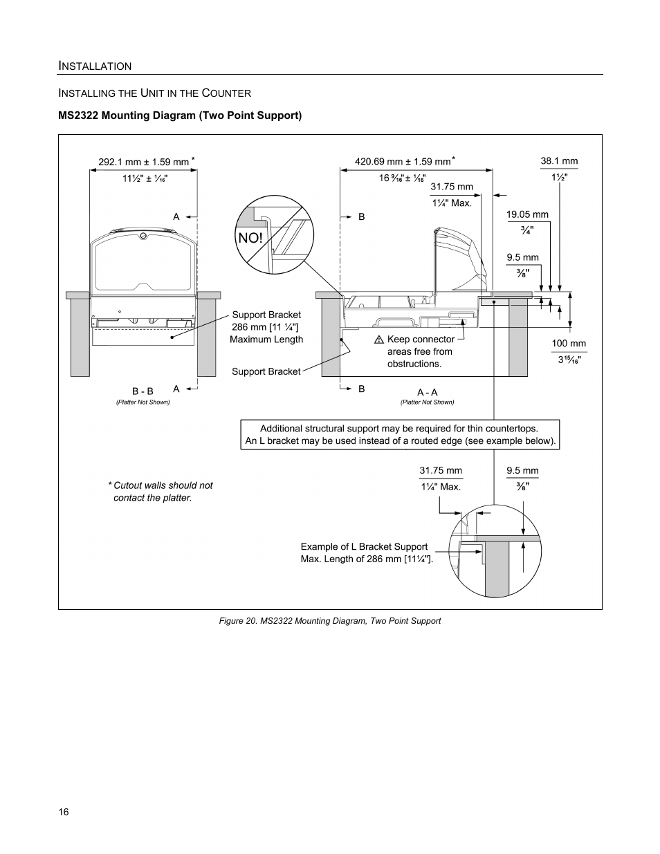 Ms2322 mounting diagram (two point support) | Metrologic Instruments StratosH MS2321 User Manual | Page 20 / 68