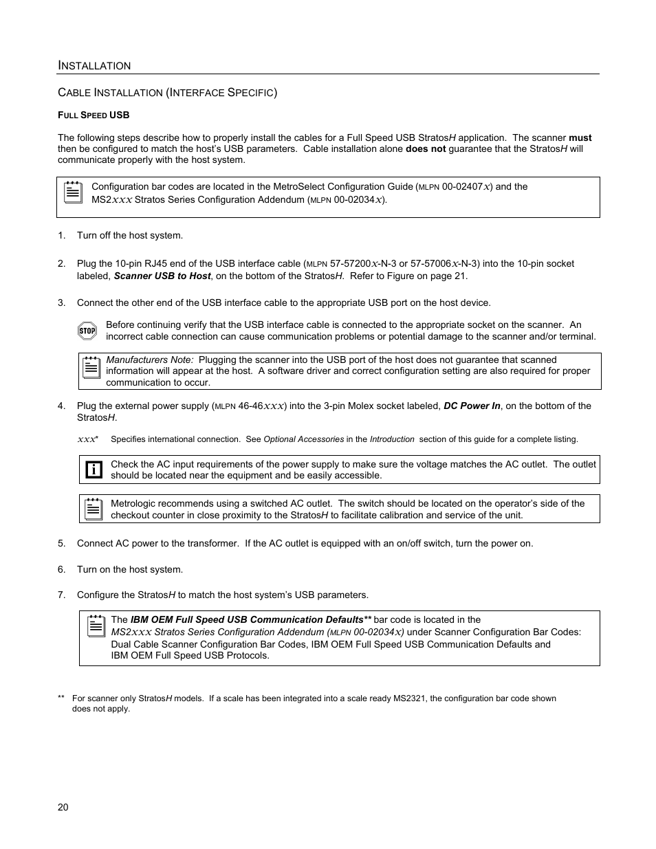 Full speed usb, Ibm oem, Serial emulation mode | Keyboard emulation mode | Metrologic Instruments StratosH MS2321 User Manual | Page 24 / 68