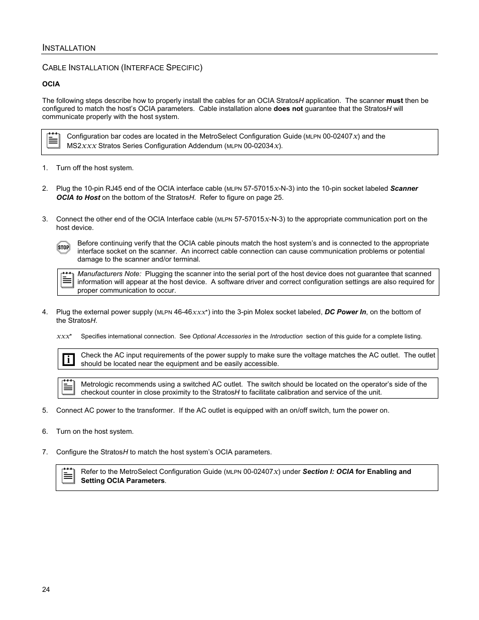 Ocia | Metrologic Instruments StratosH MS2321 User Manual | Page 28 / 68