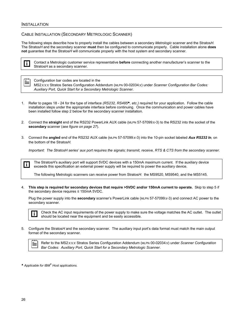 Cable installation (secondary metrologic scanner) | Metrologic Instruments StratosH MS2321 User Manual | Page 30 / 68