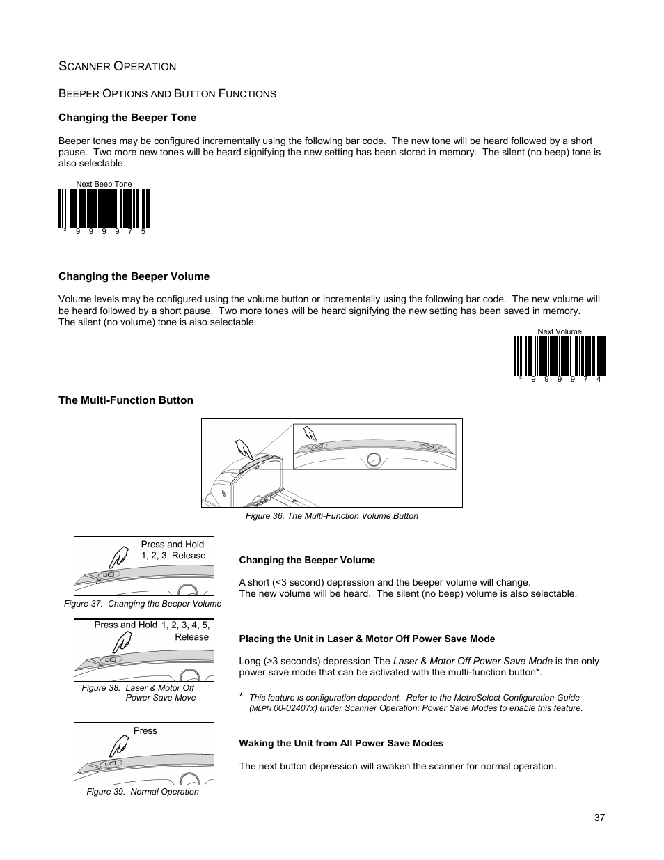 Beeper options and button functions, Beeper tone and volume control, The multi-function button | Metrologic Instruments StratosH MS2321 User Manual | Page 41 / 68