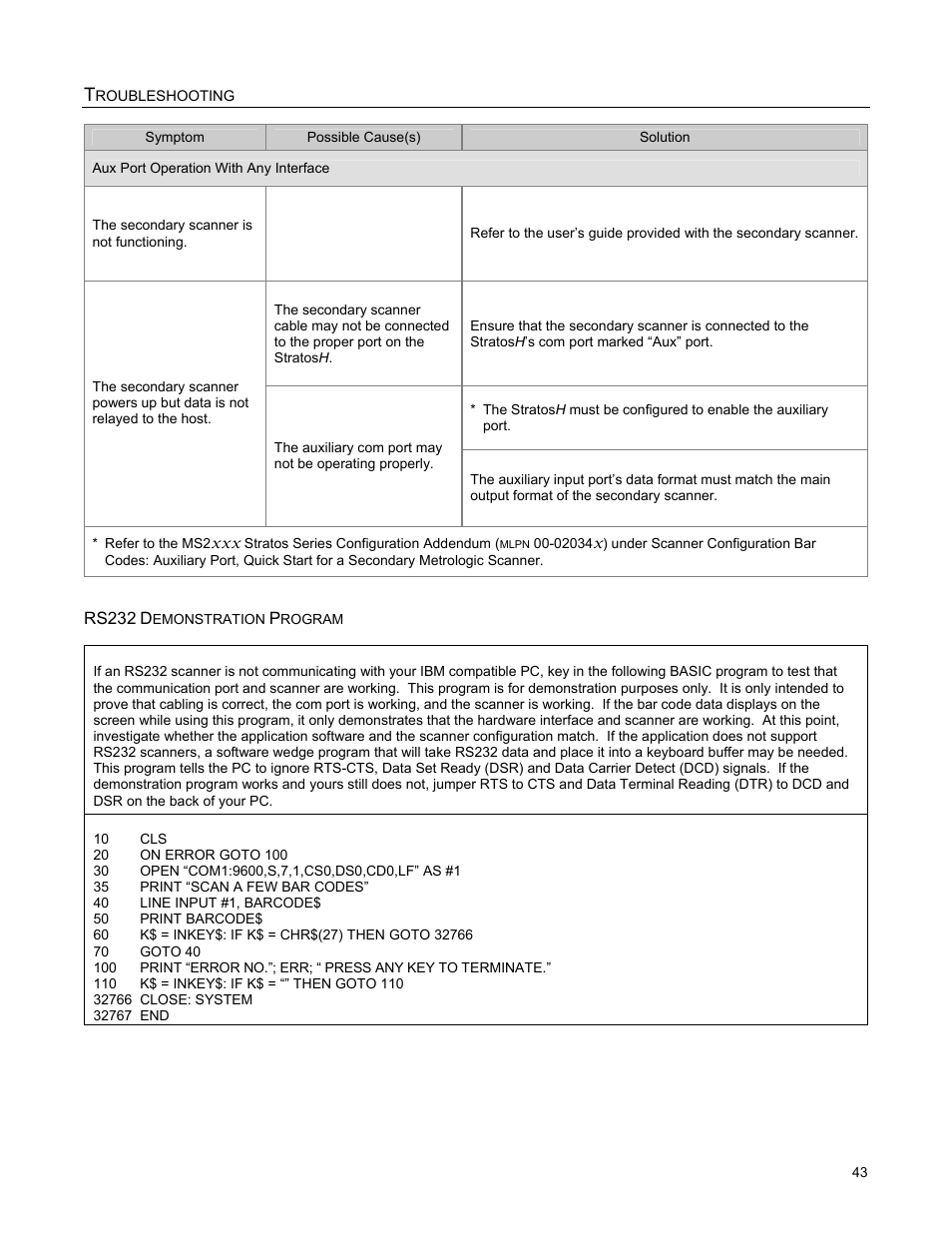 Rs232 demonstration program | Metrologic Instruments StratosH MS2321 User Manual | Page 47 / 68