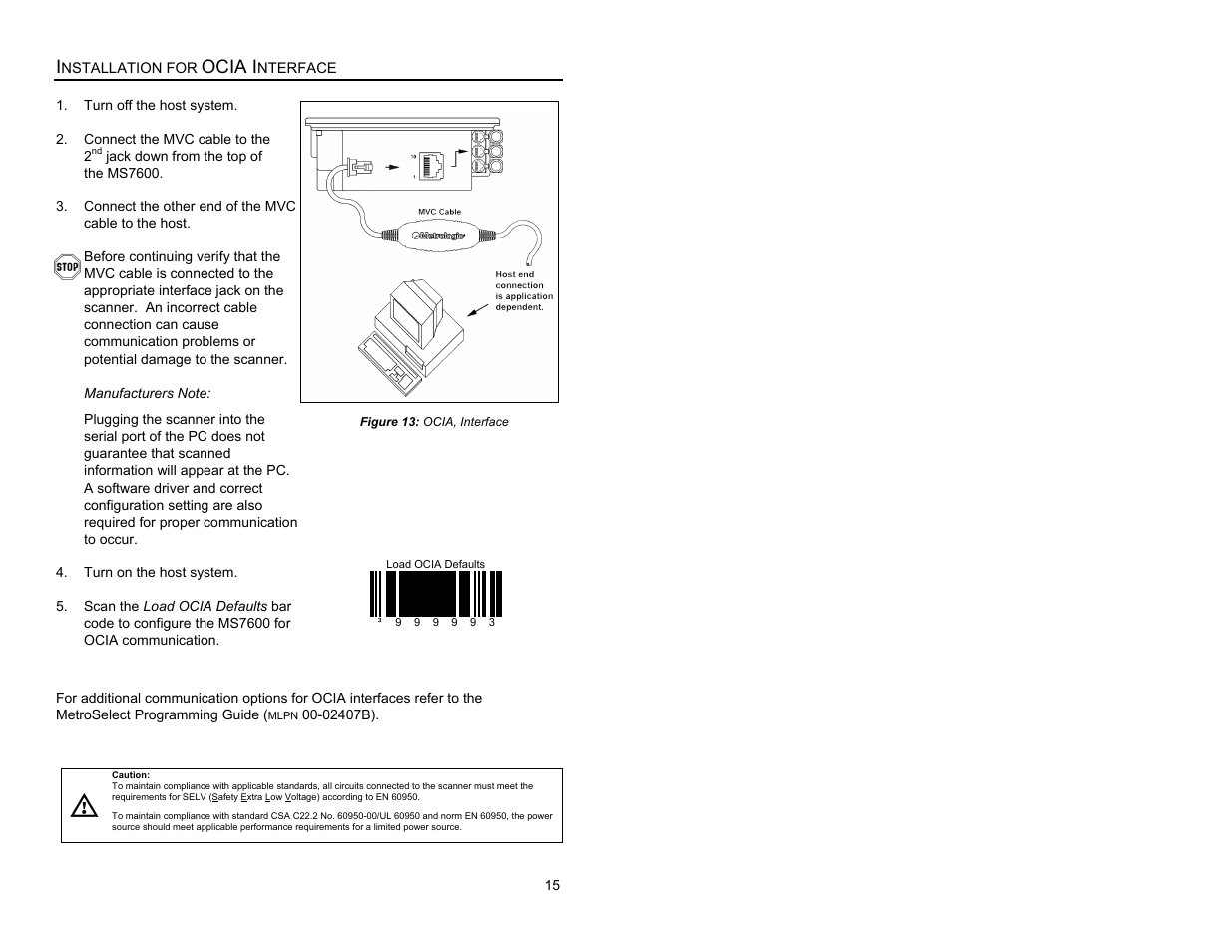 For ocia interface, Ocia i | Metrologic Instruments MS7620 User Manual | Page 18 / 59